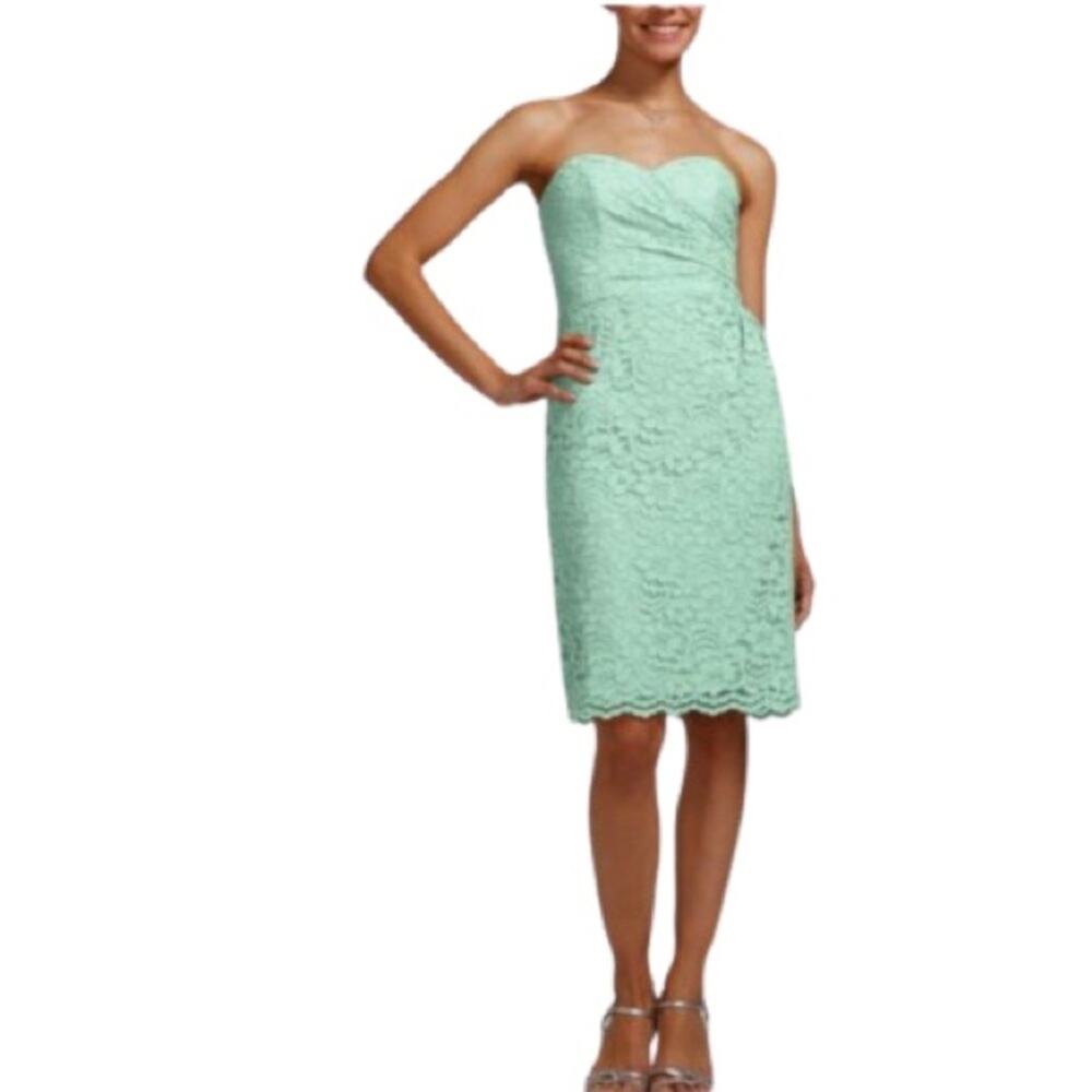 David’s Bridal Dress Mint Green Strapless Lace Gathered Cocktail Size 2 NEW